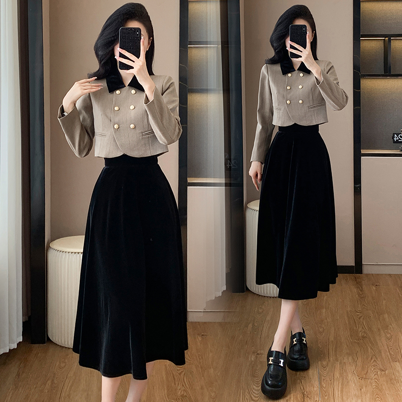France style skirt autumn and winter jacket 2pcs set