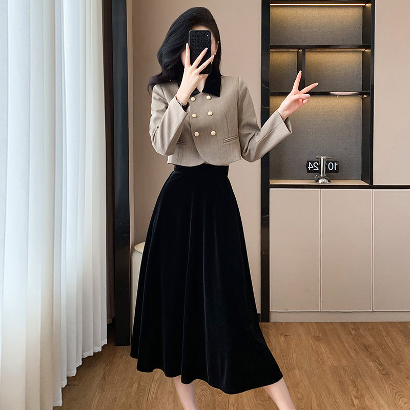 France style skirt autumn and winter jacket 2pcs set