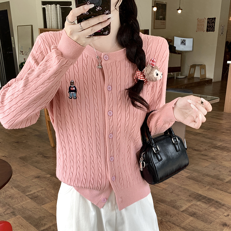 Twist embroidery autumn coat simple temperament sweater