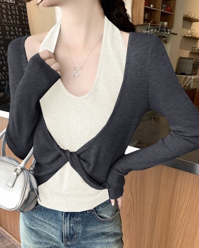 Autumn temperament tops unique mixed colors sweater