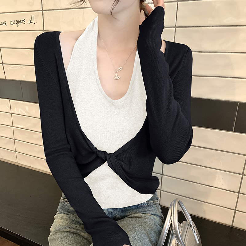 Autumn temperament tops unique mixed colors sweater