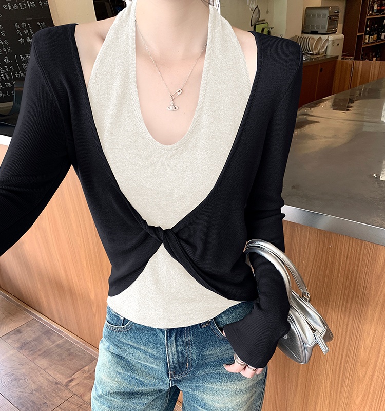 Autumn temperament tops unique mixed colors sweater