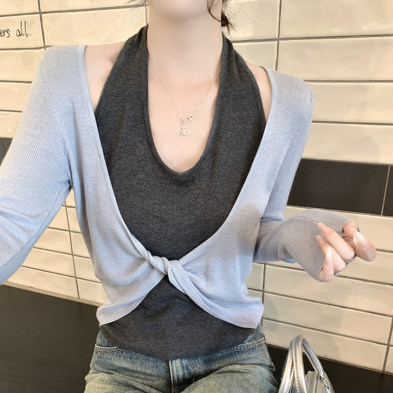 Autumn temperament tops unique mixed colors sweater