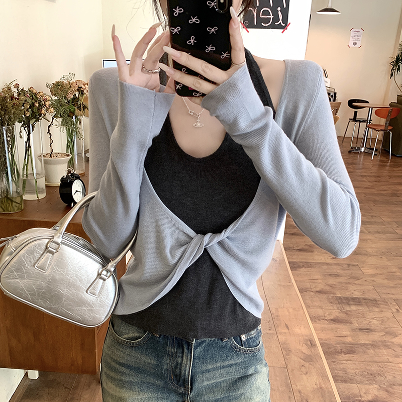 Autumn temperament tops unique mixed colors sweater
