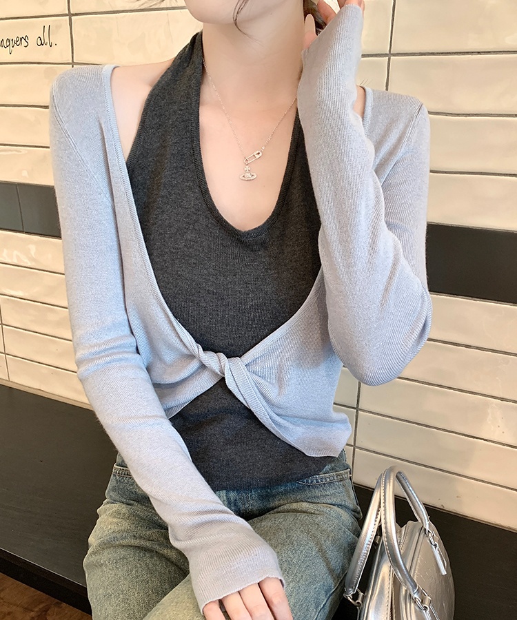 Autumn temperament tops unique mixed colors sweater