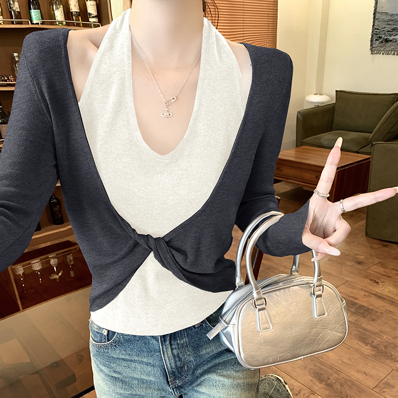 Autumn temperament tops unique mixed colors sweater