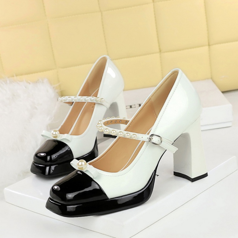 Mixed colors France style bow square head shoes for women