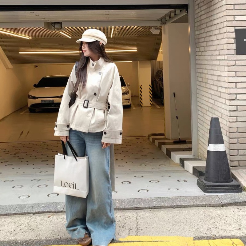 Short British style windbreaker Korean style pinched waist coat