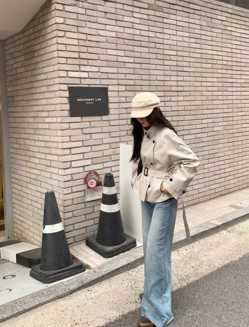 Short British style windbreaker Korean style pinched waist coat
