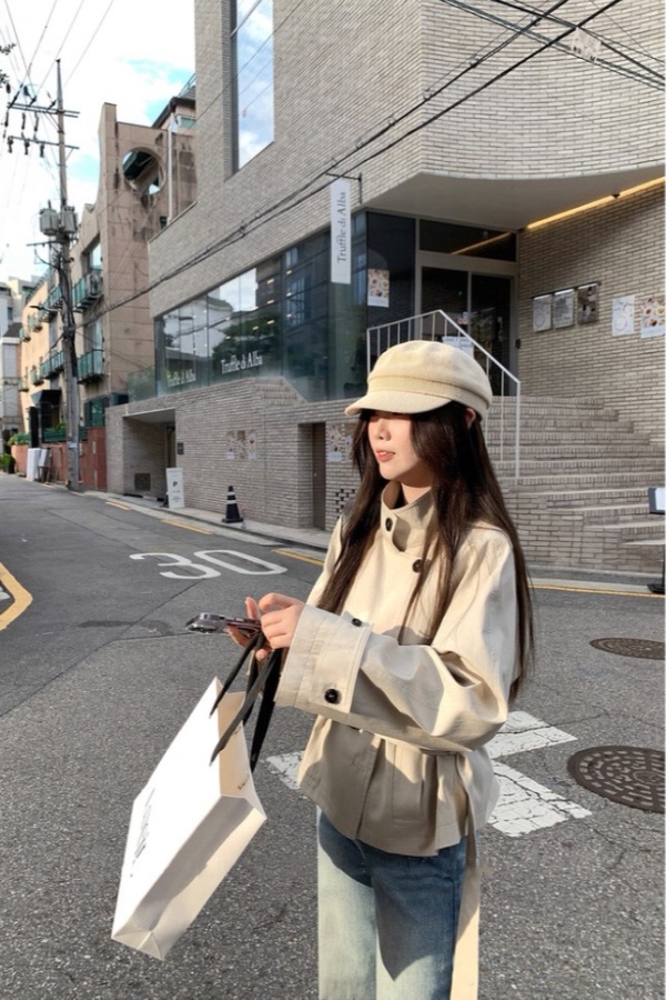 Short British style windbreaker Korean style pinched waist coat