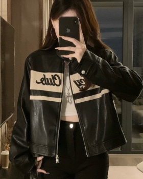 PU black Casual jacket autumn all-match retro tops