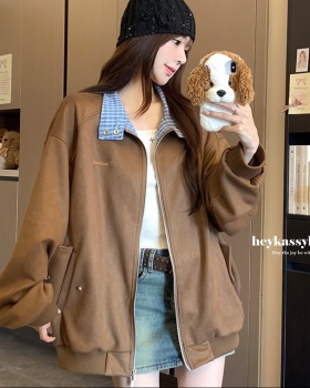 Autumn baseball uniforms suede jacket for women