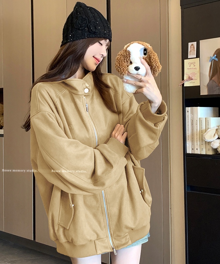 Autumn baseball uniforms suede jacket for women