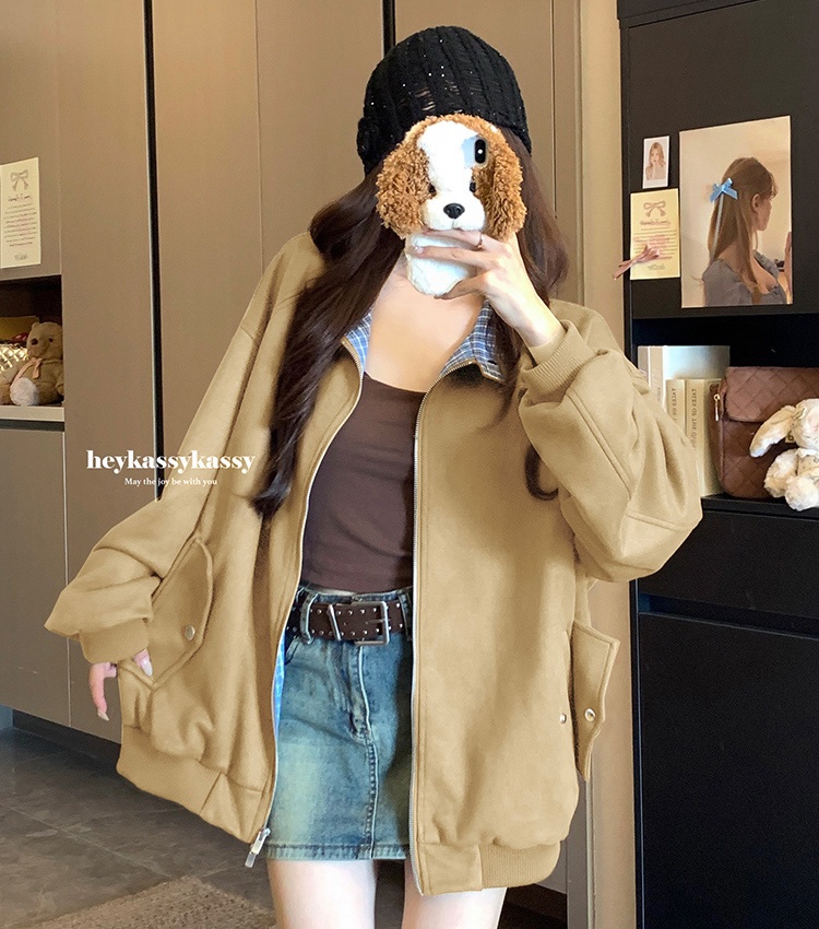 Autumn baseball uniforms suede jacket for women
