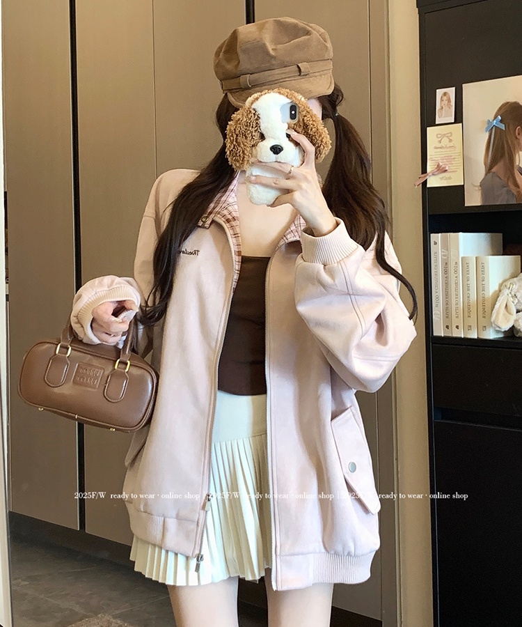 Autumn baseball uniforms suede jacket for women