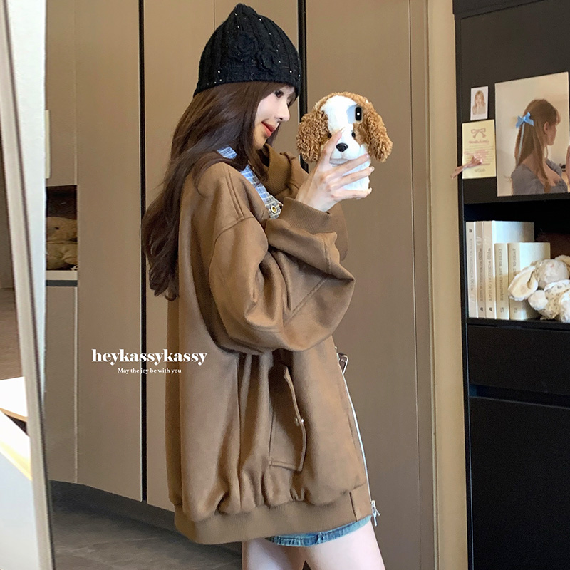 Autumn baseball uniforms suede jacket for women