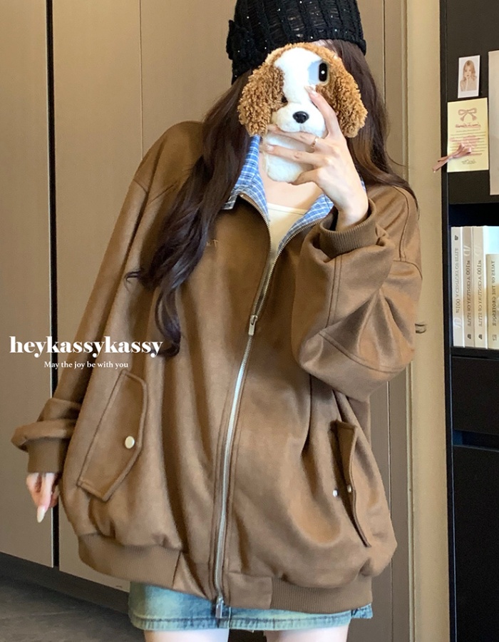 Autumn baseball uniforms suede jacket for women