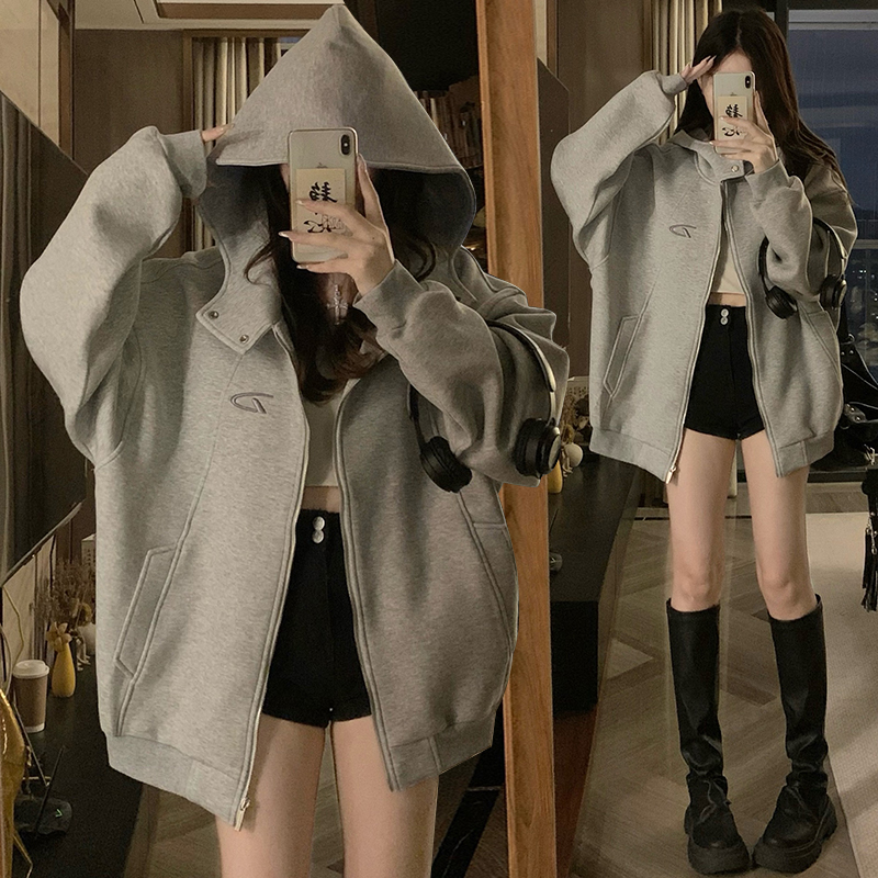 Couples hooded zip tops simple autumn hoodie