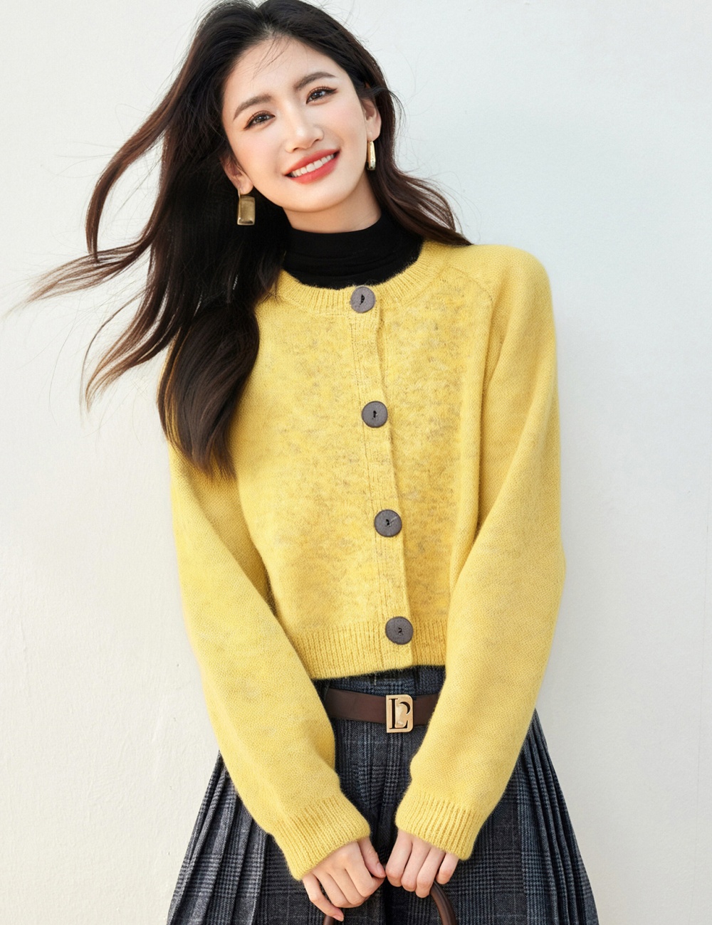Big buckle loose cardigan all-match thin coat for women
