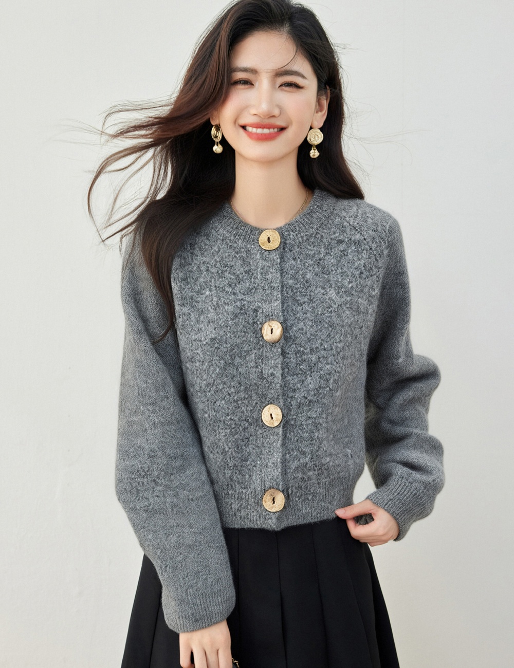 Big buckle loose cardigan all-match thin coat for women