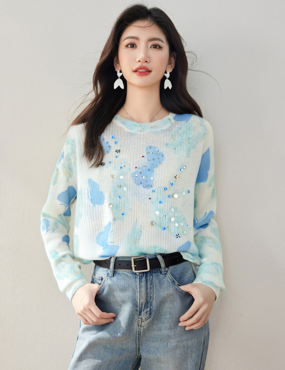 Korean style autumn sweater butterfly temperament tops