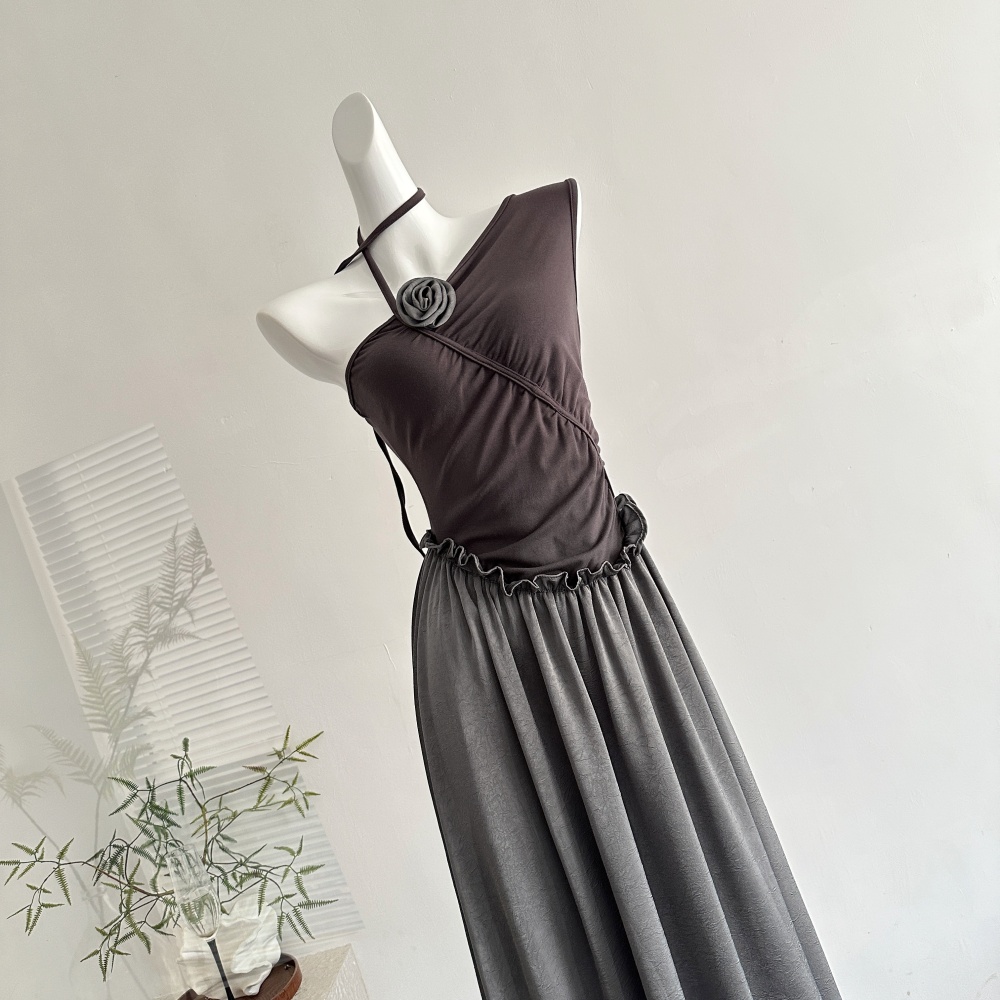 Strapless banquet long dress sloping shoulder cardigan a set