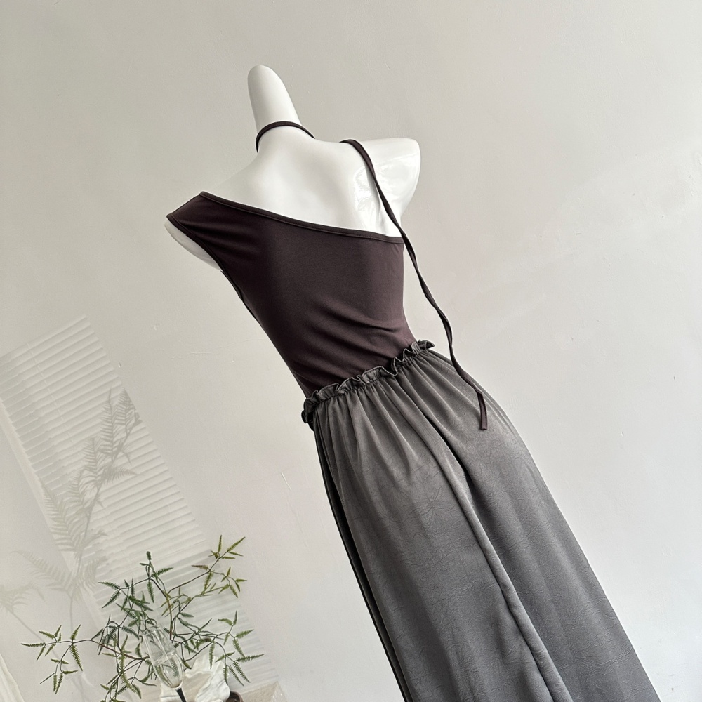 Strapless banquet long dress sloping shoulder cardigan a set