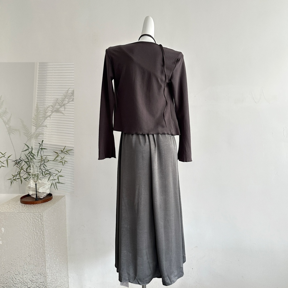 Strapless banquet long dress sloping shoulder cardigan a set