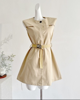 Light luxury style sleeveless dress pinched waist dress