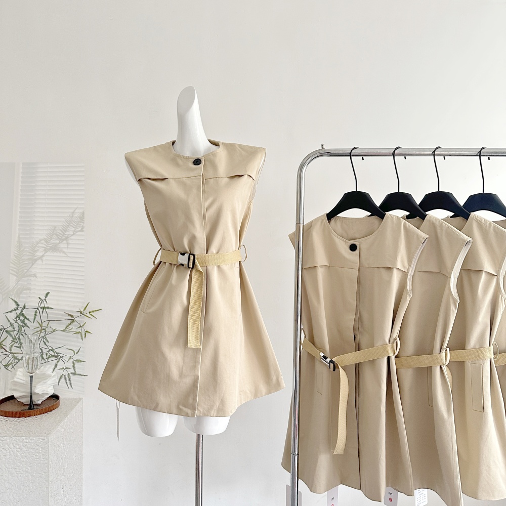 Light luxury style sleeveless dress pinched waist dress