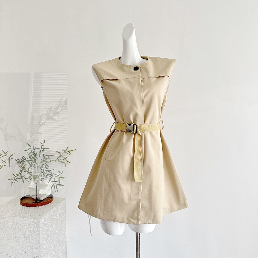 Light luxury style sleeveless dress pinched waist dress