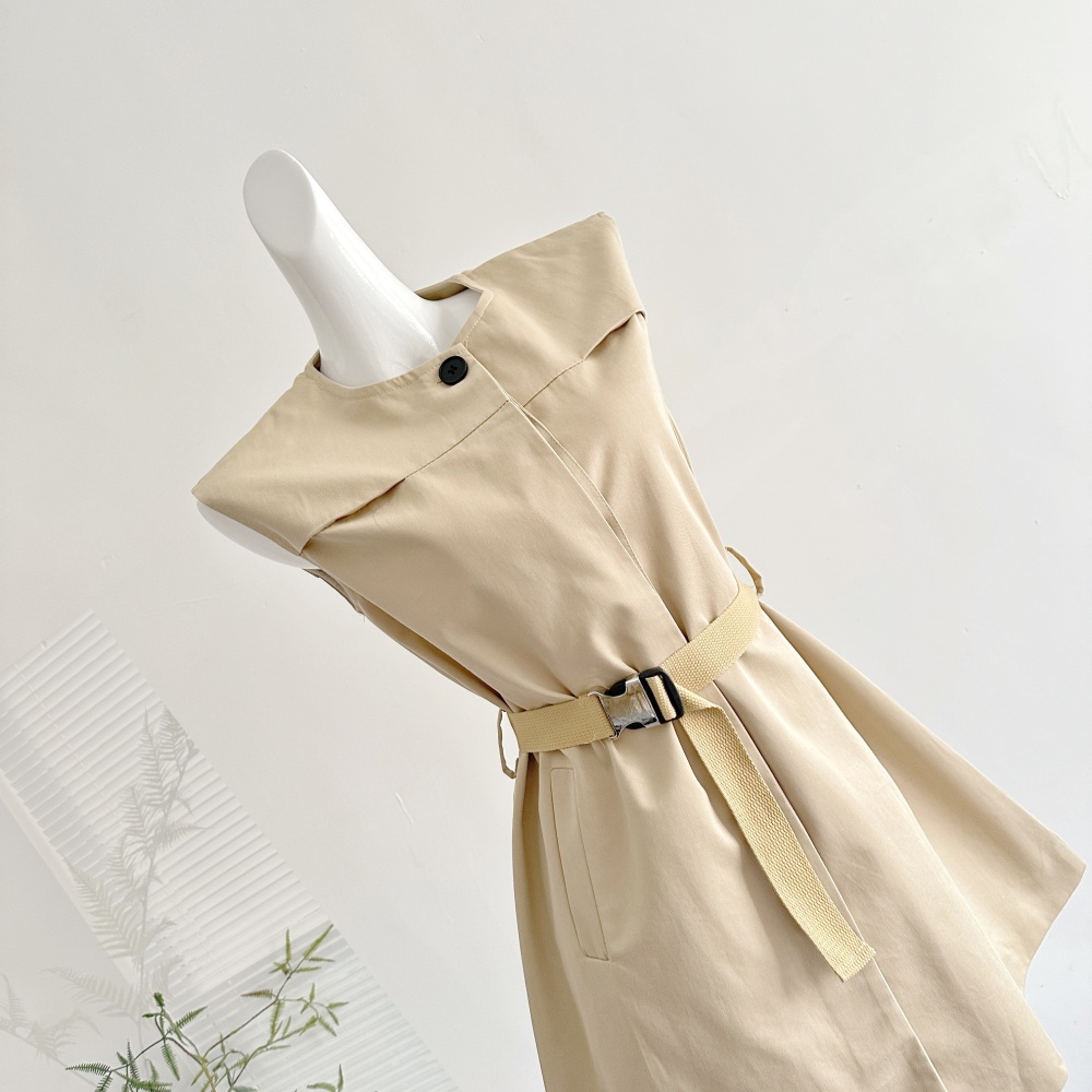 Light luxury style sleeveless dress pinched waist dress