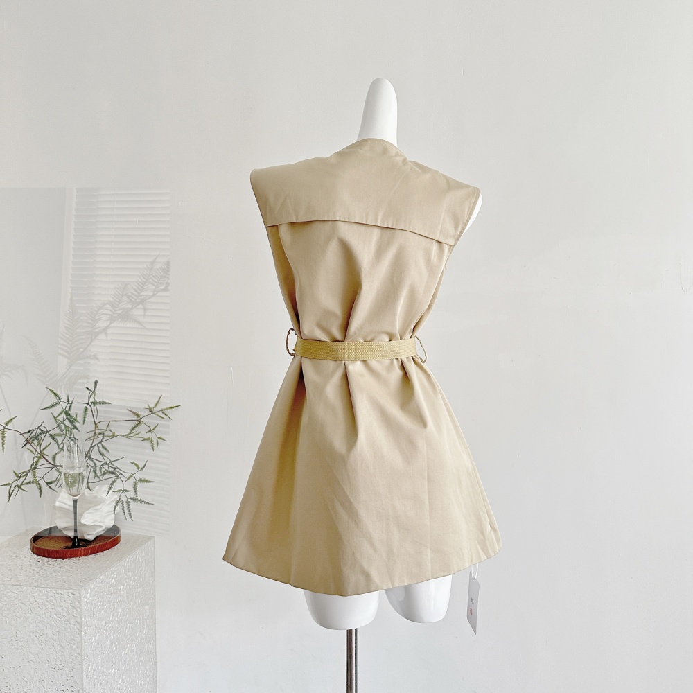Light luxury style sleeveless dress pinched waist dress