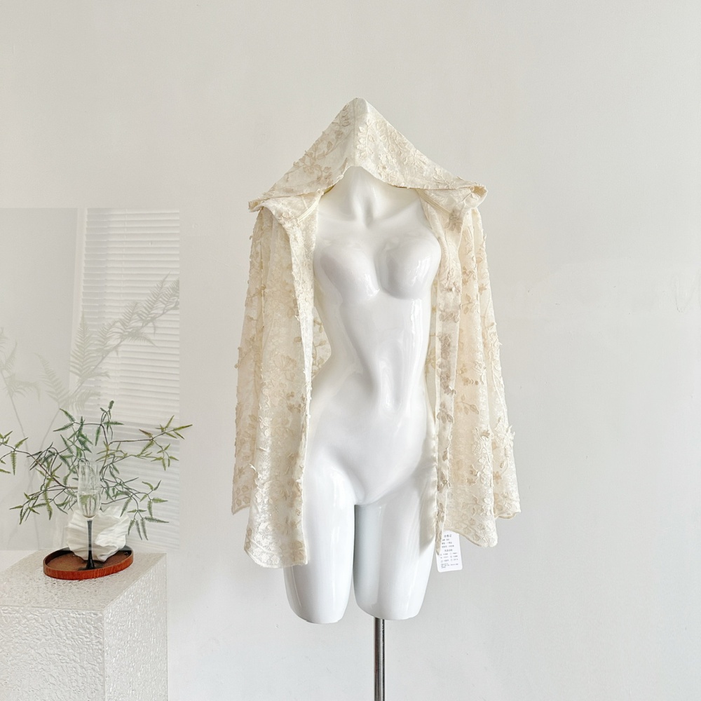 Lace temperament cardigan sunscreen hooded tops for women
