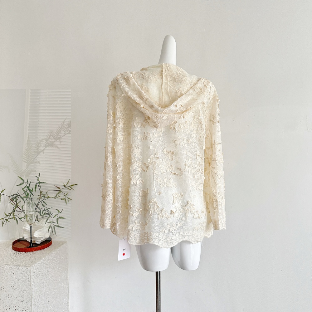 Lace temperament cardigan sunscreen hooded tops for women