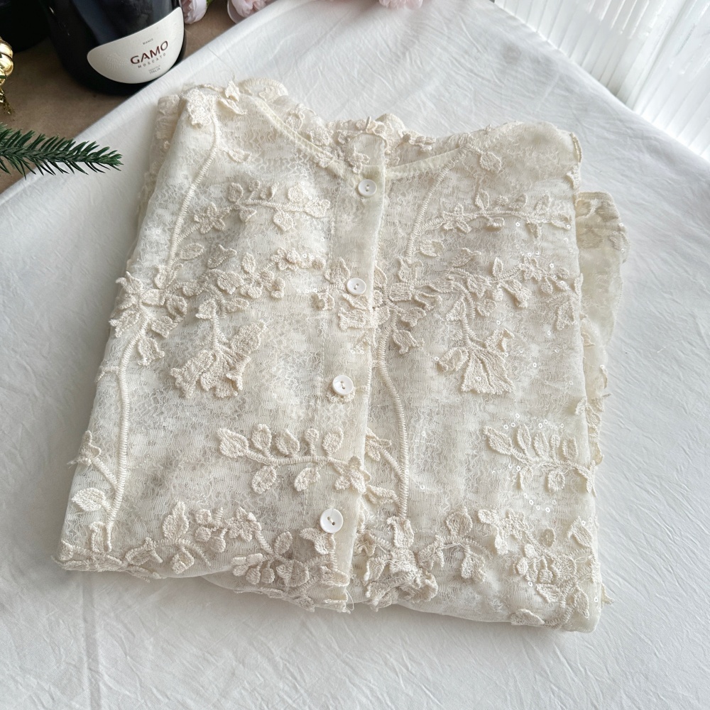 Lace temperament cardigan sunscreen hooded tops for women