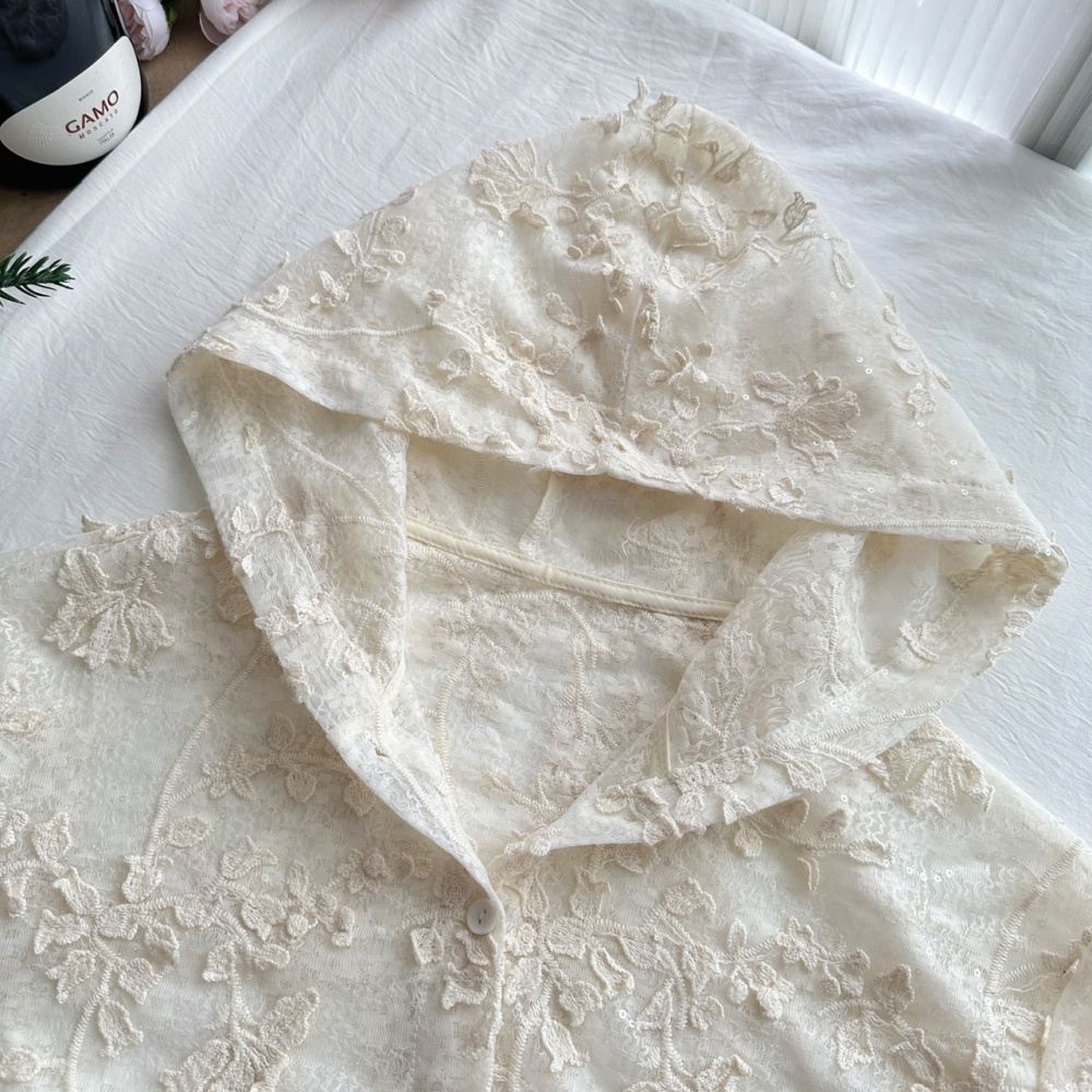 Lace temperament cardigan sunscreen hooded tops for women