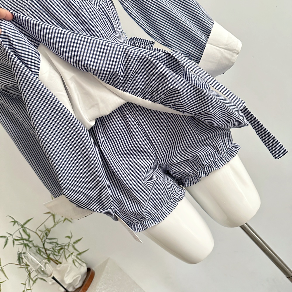 A-line pinched waist dress college style Pseudo-two shirt