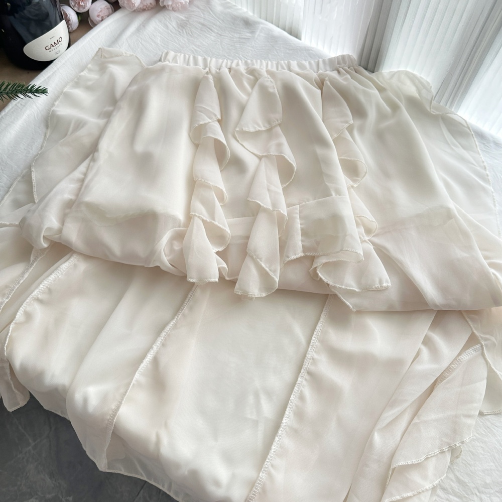 Bow V-neck hoodie splice gauze short skirt a set