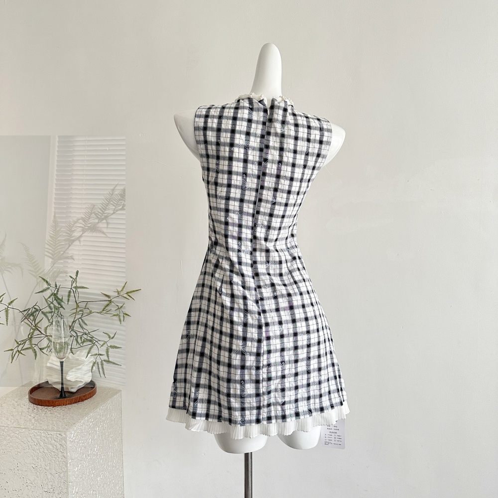 Bandage summer bow vest plaid pinched waist T-back