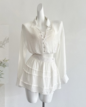 Lace summer short skirt sling sunscreen shirt 3pcs set
