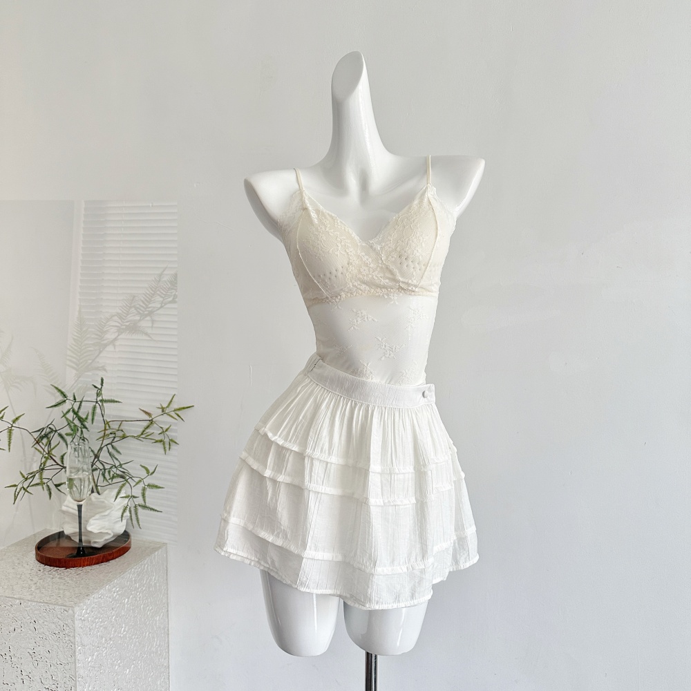 Lace summer short skirt sling sunscreen shirt 3pcs set