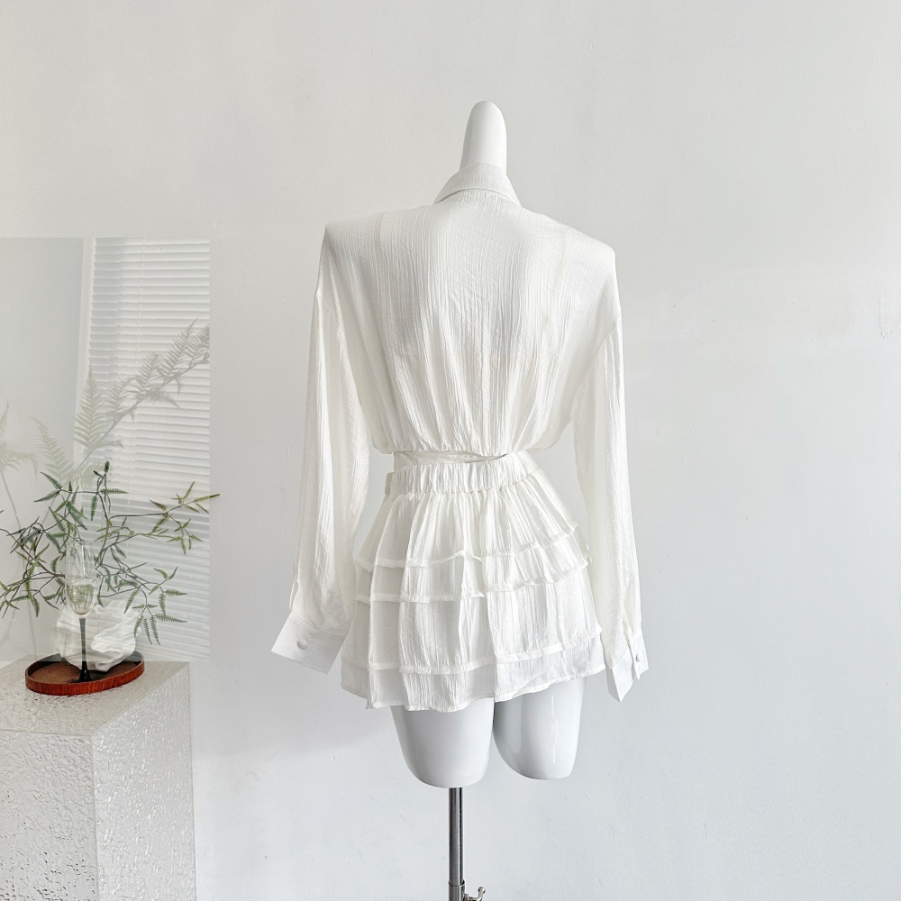 Lace summer short skirt sling sunscreen shirt 3pcs set