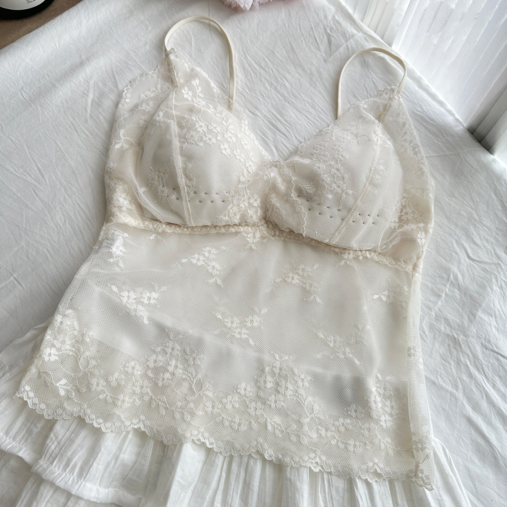 Lace summer short skirt sling sunscreen shirt 3pcs set