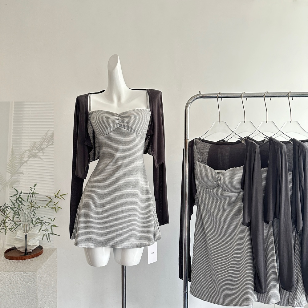 Slim fold cardigan sling dress a set for women