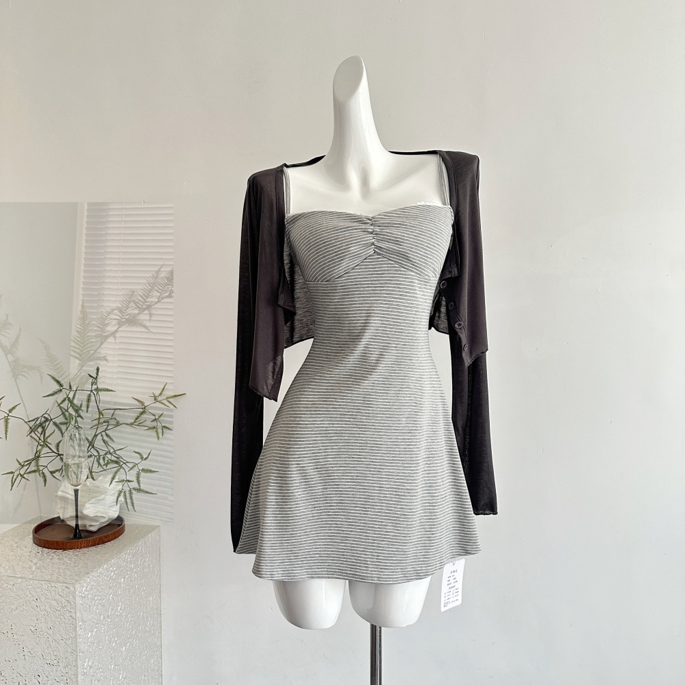 Slim fold cardigan sling dress a set for women
