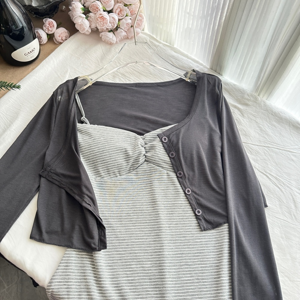 Slim fold cardigan sling dress a set for women