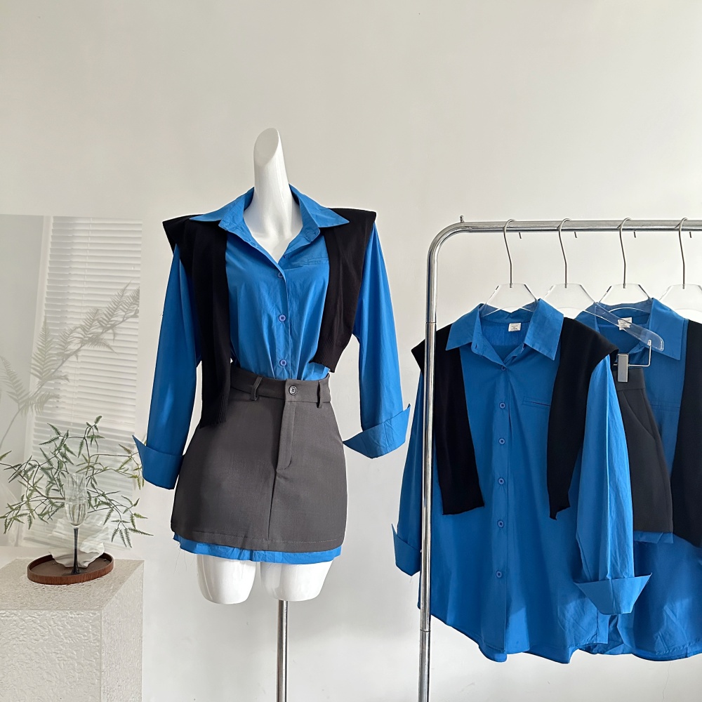 All-match shirt autumn short skirt 3pcs set