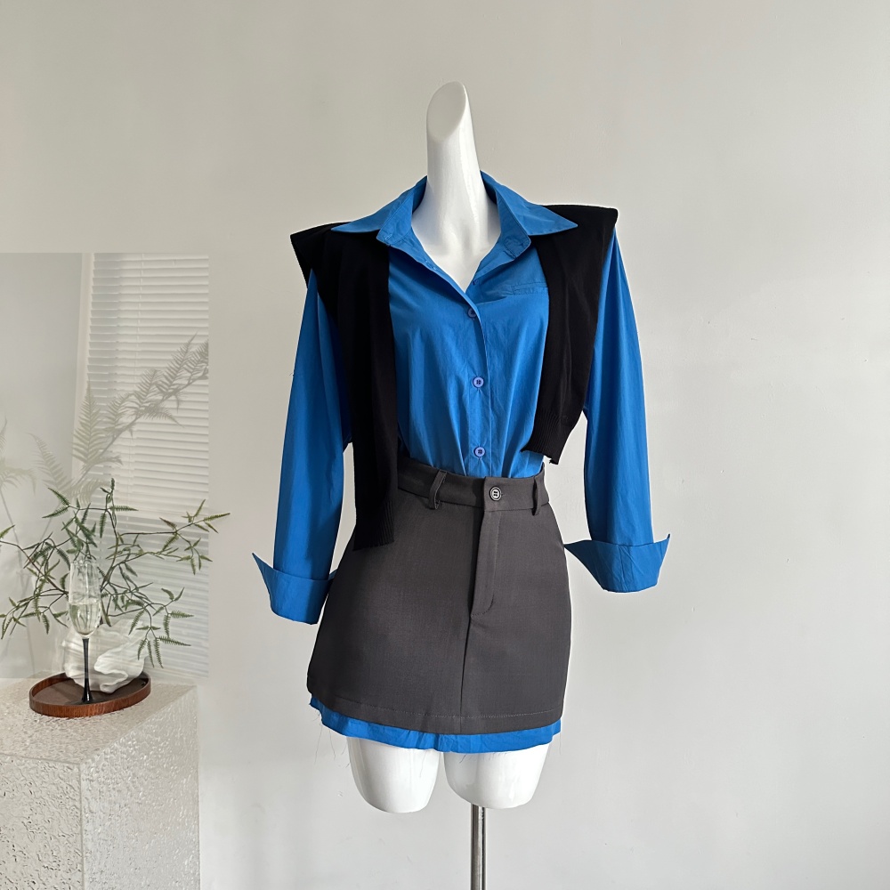 All-match shirt autumn short skirt 3pcs set
