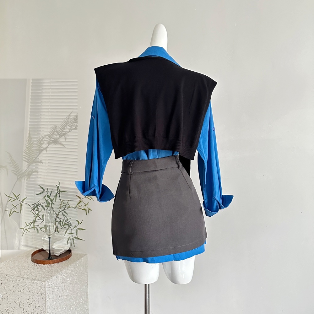 All-match shirt autumn short skirt 3pcs set